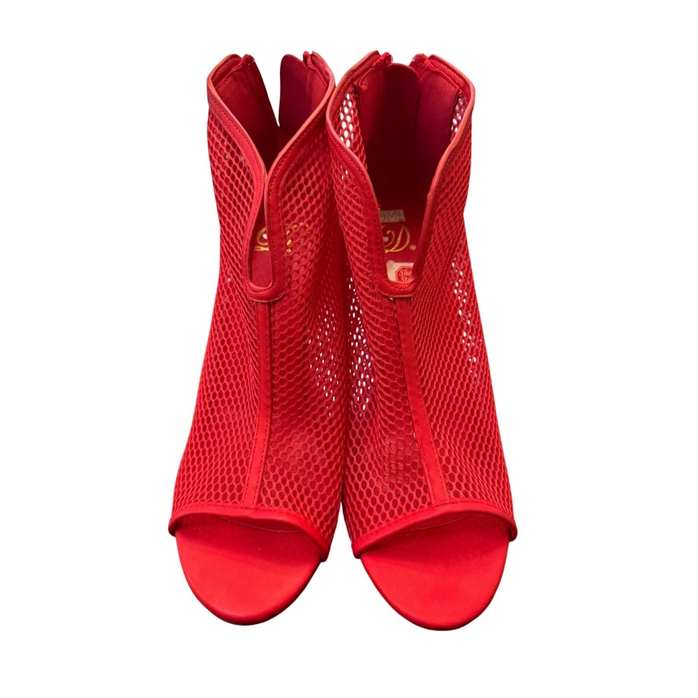 Dollhouse Red Mesh Peep Toe Bootie Heels Stiletto Back Zip Women‎ Size 9